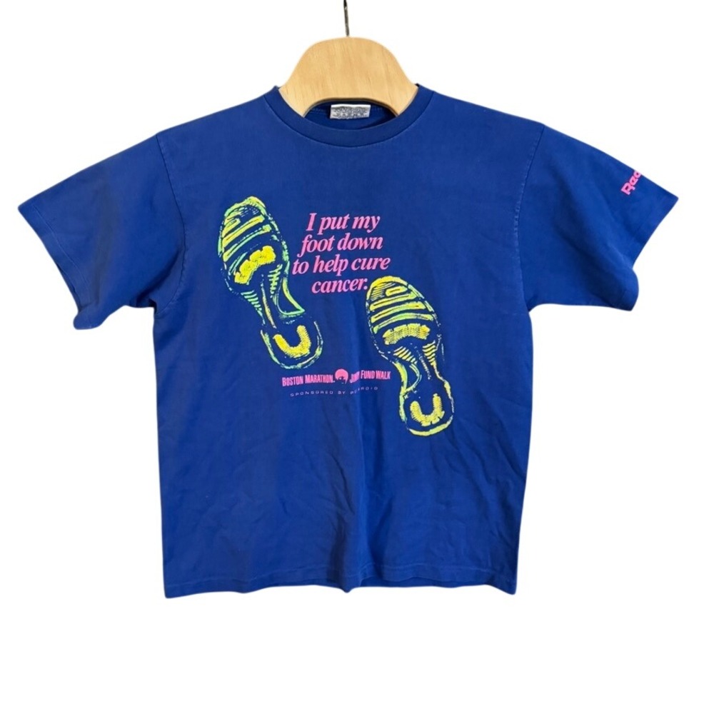 Vintage Reebok Boston Marathon Jimmy Fund Walk T-Shirt Blue Large Cancer Cure
